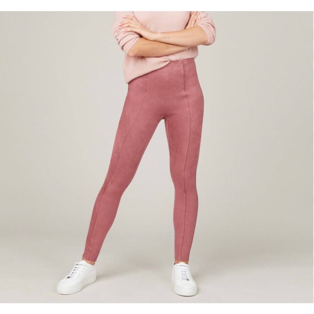 Spanx Faux Suede Leggings Rich Rose High Rise Pull On Stretch Ankle cropped